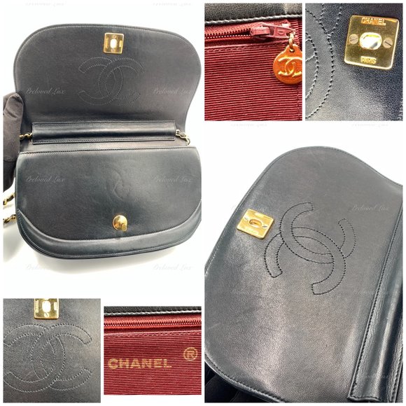 ❗️Sold❗️ CHANEL Vintage Lambskin Half Moon Flap Bag black/gold hardware - Picture 13 of 17